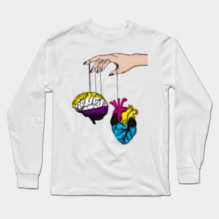 Non-binary Brain with Demipansexual Heart Long Sleeve T-Shirt